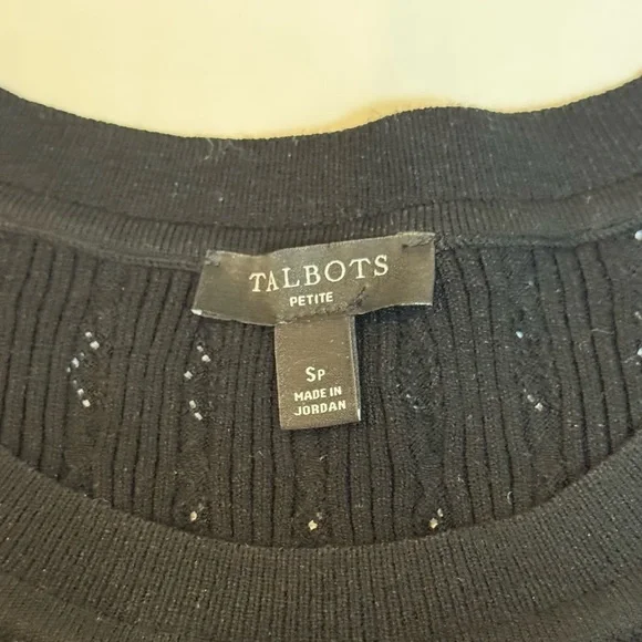 Talbots Petite Black Textured Knit Sweater Sheer Sleeves OfficeCore - Picture 6 of 8